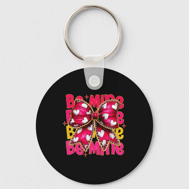 Be Mine Coquette Bow Heart Valentine  Key Ring (Front)