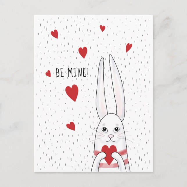 Be mine cute bunny holiday postcard (Front)