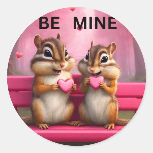 Be mine cute chipmunks and hearts classic round sticker (Front)