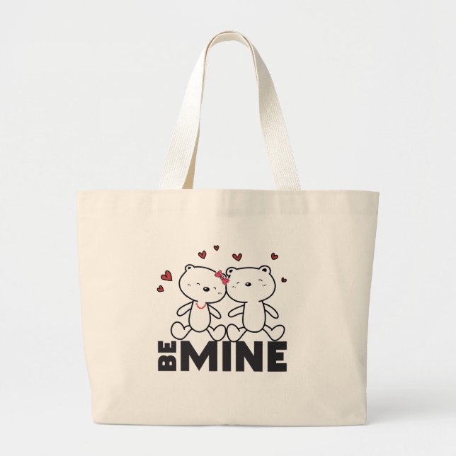 BE MINE - Cute Modern Valentine's Day Large Tote Bag (Front)