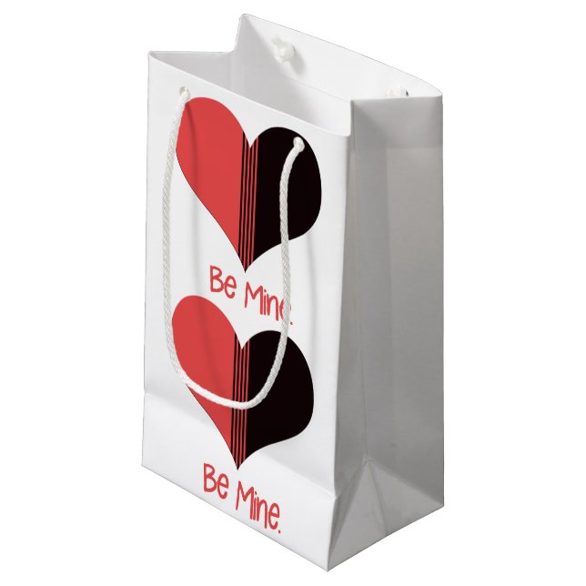 Be Mine Duo-Tone Red Black White Heart Small Gift Bag (Front Angled)