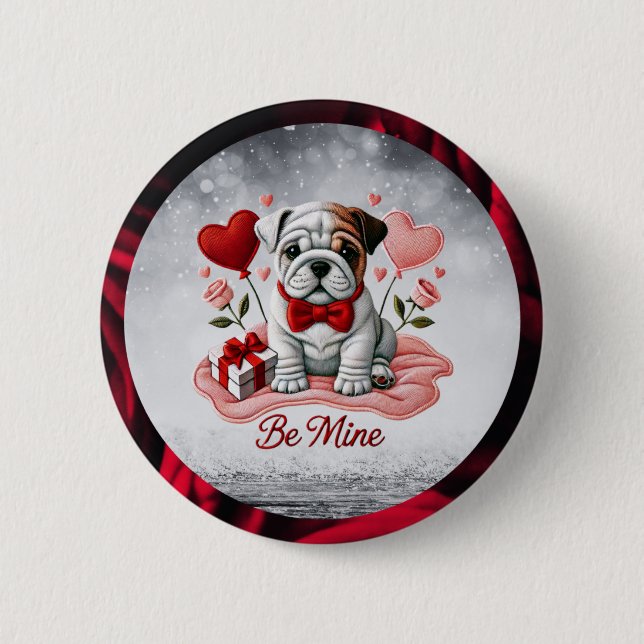 Be Mine English Bulldog Valentine Button (Front)