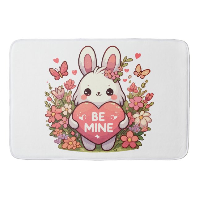 be mine ,funny rabbit valentine love bath mat (Front)