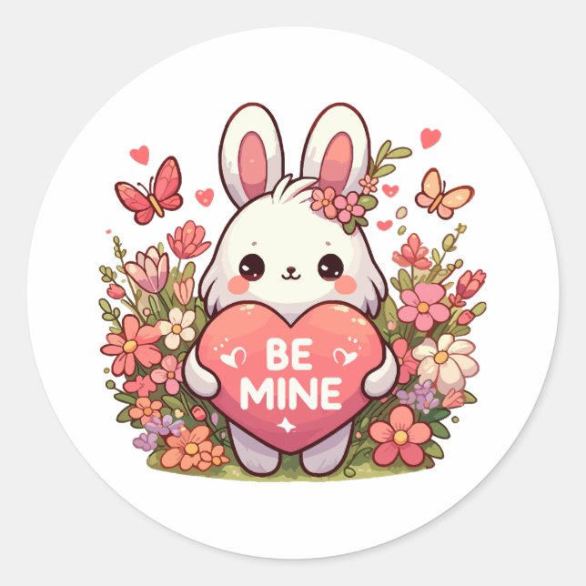 be mine ,funny rabbit valentine love classic round sticker (Front)