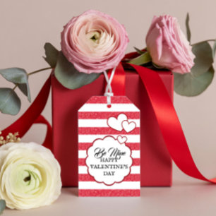 Be Mine Happy Valentine's Day Heart Chalk Stripes Gift Tags
