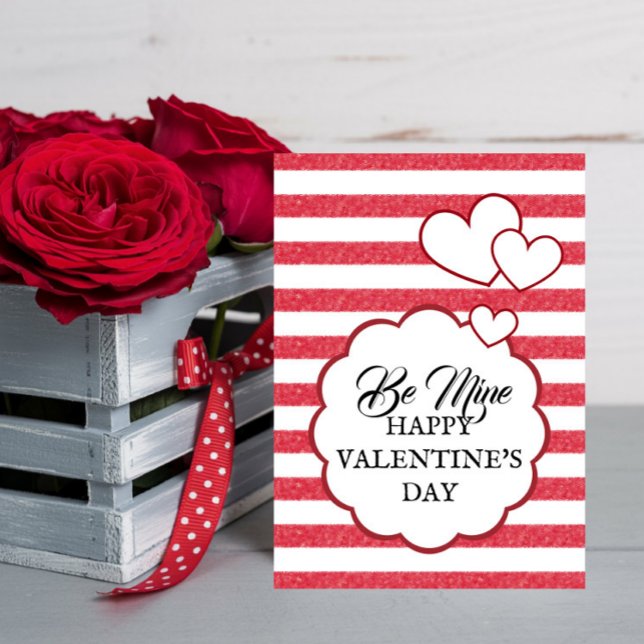 Be Mine Happy Valentine's Day Heart Chalk Stripes Holiday Card (Creator Uploaded)
