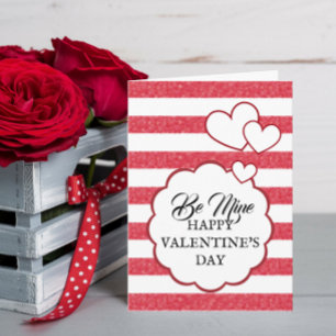 Be Mine Happy Valentine's Day Heart Stripes Folded Holiday Card