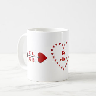 Be Mine! Hearts Cupid Arrow Initials Coffee Cup