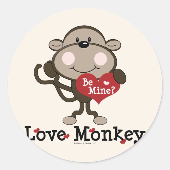 Be Mine Love Monkey Valetine's Day Stickers (Front)