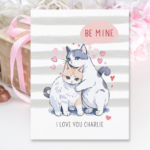 Be Mine Meow Watercolor Cat Couple Valentine's Day Holiday Postcard