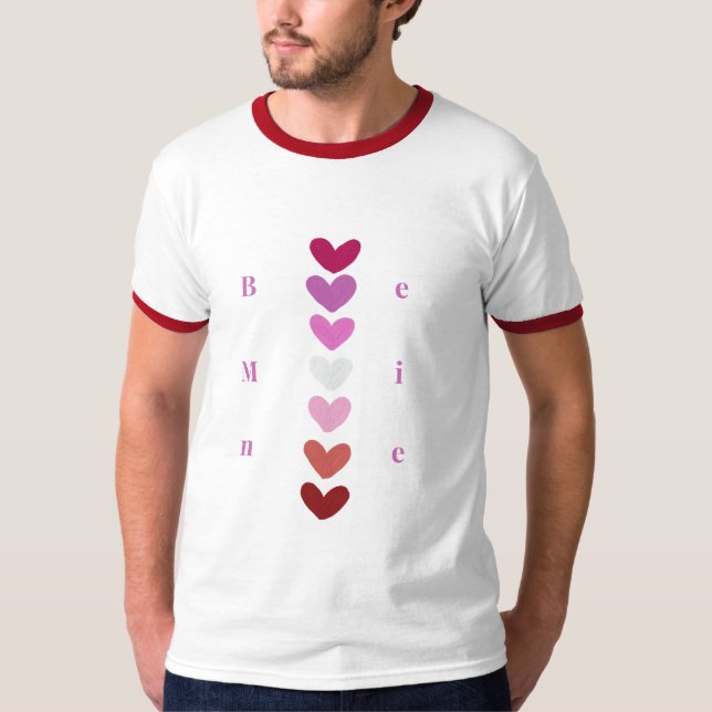 Be Mine Minimal Heart Stack Valentine T-Shirt (Front)