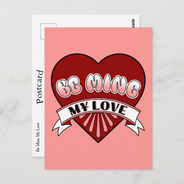 Be Mine My Love Retro Valentines Day Red Heart Postcard (Front/Back)