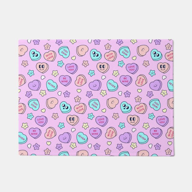 Be Mine Pastel Heart and Star Lavender Doormat (Front)