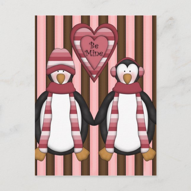 Be Mine Penguins - Customised Holiday Postcard (Front)