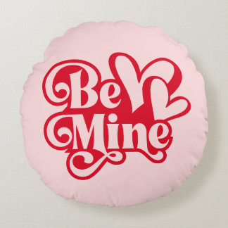 Be Mine Personalized Retro Pink Valentine Round Cushion