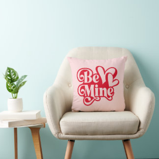 Be Mine Personalized Romantic Retro Pink Cushion