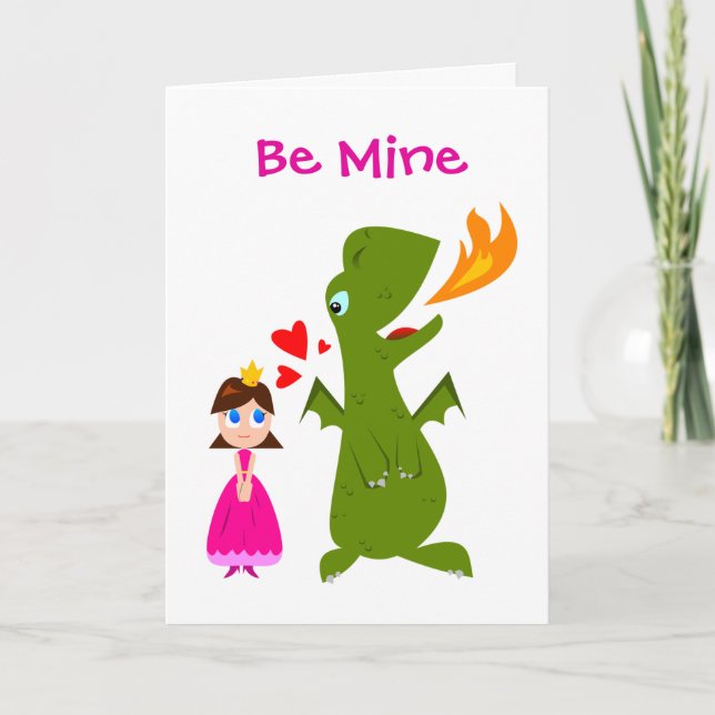 Be Mine Princess And Dinosaur Valentine Card (Front)