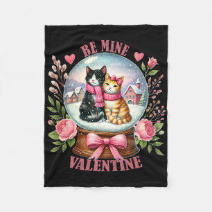 Be Mine Valentine Cute Cat Snow Globe Valentine's  Fleece Blanket