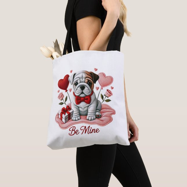 Be Mine Valentine English Bulldog Shoulder Tote Ba Bag (Close Up)