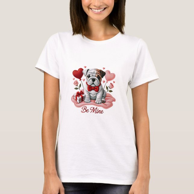 Be Mine Valentine English Bulldog T-Shirt (Front)