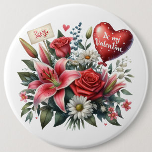 Be Mine Valentine floral/heart 6 Cm Round Badge