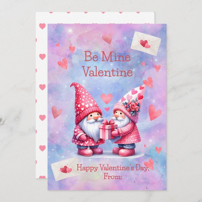 Be Mine Valentine Gnomes Flat Holiday Card (Front/Back)