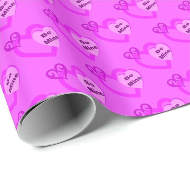 Be Mine Valentine Hearts Pink Wrapping Paper (Roll Corner)