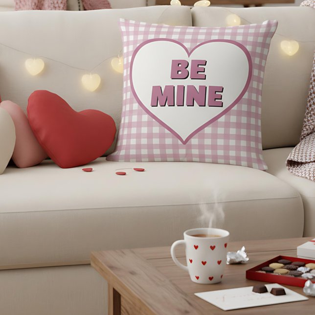 Be Mine Valentine Pink and White Plaid Gingham Cushion (Creator Uploaded)