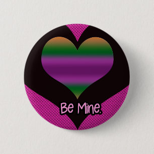 Be Mine Valentine Purple Stripe Heart 6 Cm Round Badge
