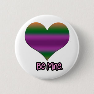 Be Mine Valentine Purple Stripe Heart 6 Cm Round Badge