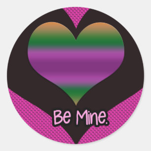 Be Mine Valentine Purple Stripe Heart Classic Round Sticker