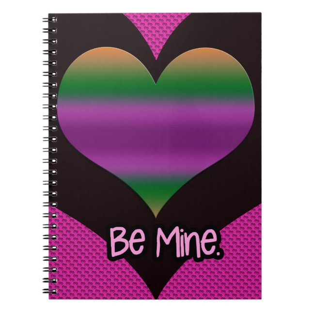 Be Mine Valentine Purple Stripe Heart Spiral Notebook (Front)