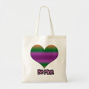 Be Mine Valentine Purple Stripe Heart Tote Bag