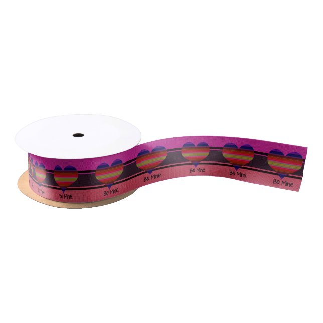 Be Mine Valentine Rainbow Heart Satin Ribbon (Spool)