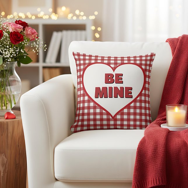 Be Mine Valentine Red and White Plaid Gingham Cushion (Creator Uploaded)