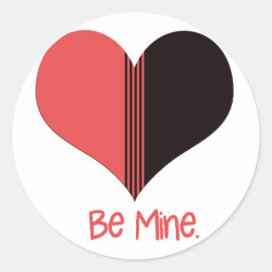 Be Mine Valentine Red Stripe Heart Classic Round Sticker