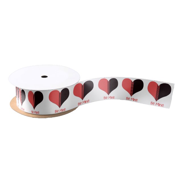 Be Mine Valentine Red Stripe Heart Satin Ribbon (Spool)