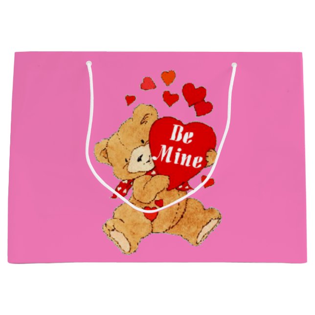 Be Mine Valentine Teddy on Pink Large Gift Bag (Front)
