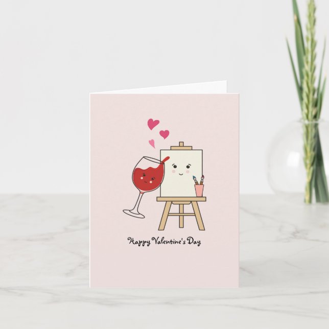 Be Mine Valentines Cards Wine And Paint Cute Card (Front)