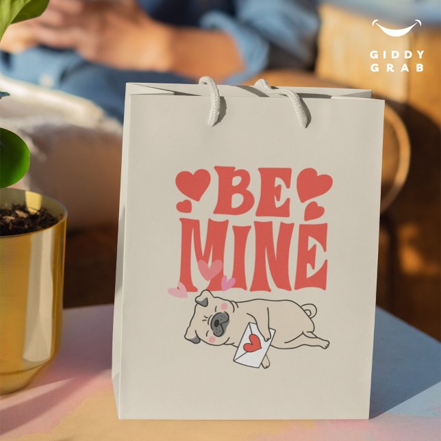 Be Mine: Valentine's Funny Cute Pug & Love Letter Medium Gift Bag (Creator Uploaded)