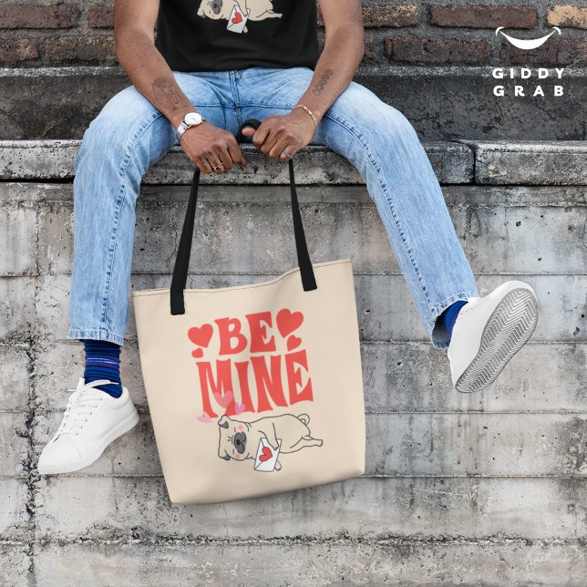 Be Mine: Valentine's Funny Cute Pug & Love Letter Tote Bag (Creator Uploaded)