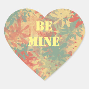 Be Mine Valentines Neutral Colour Leaf Pattern Heart Sticker