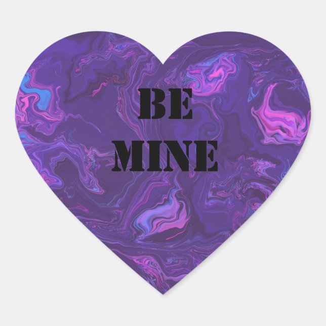 Be Mine Valentines Purple Marble Abstract Pattern Heart Sticker (Front)