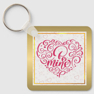Be Mine" Vintage Text: Happy Valentine's Day Key Ring