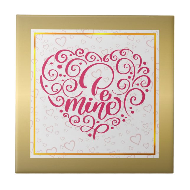 Be Mine" Vintage Text: Happy Valentine's Day Tile (Front)