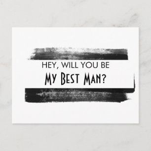 Be My Best Man Black Watercolor Paint Streaks Invitation Postcard