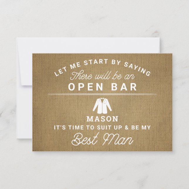 Be My Best Man Card - Rustic Burlap (Front)