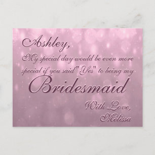 Be My Bridesmaid Blush Bokeh Postcard