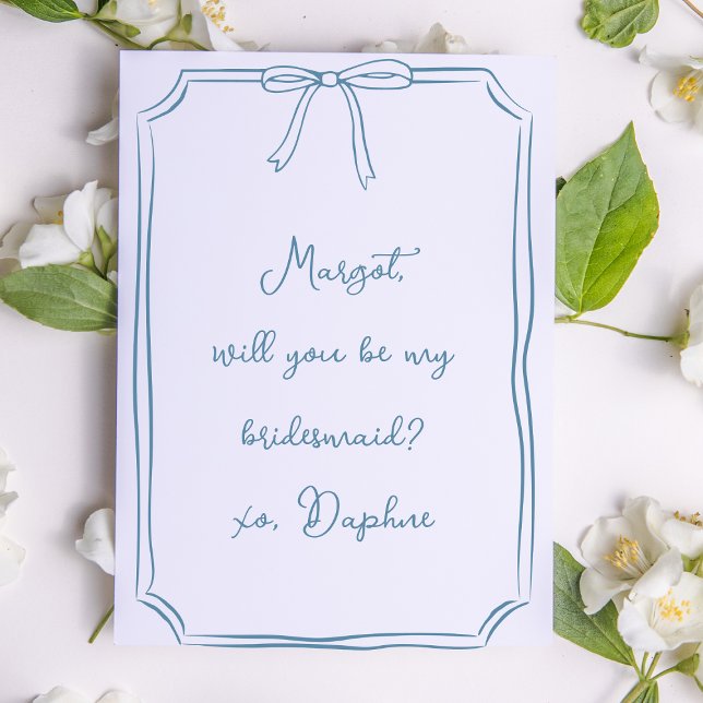 Be my bridesmaid? Dusty Blue Coquette Bow Proposal Invitation (Creator Uploaded)