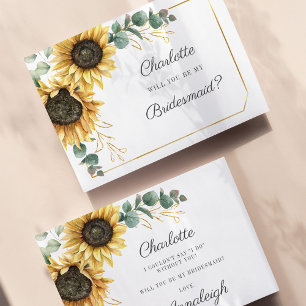 Be My Bridesmaid Eucalyptus Sunflower Geometric Invitation